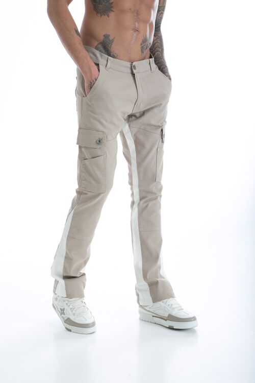 Ikao - Pantalon Homme Coupe Flare Denim Beige ART445