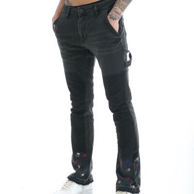 Ikao - Men's Jeans Flare Cut Denim LL200083 Black