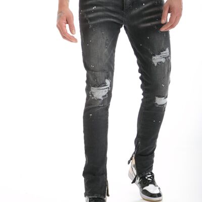 Ikao - Jeans da uomo con zip Flare Denim LL200088 Nero