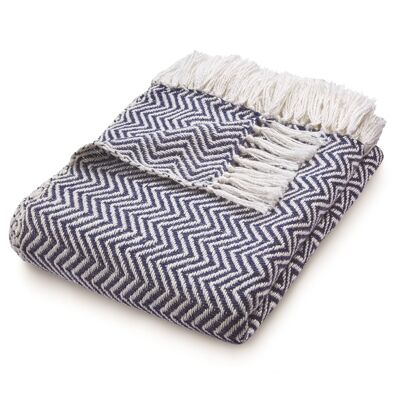 Hug Rug Woven Herringbone Throw Navy 130X180