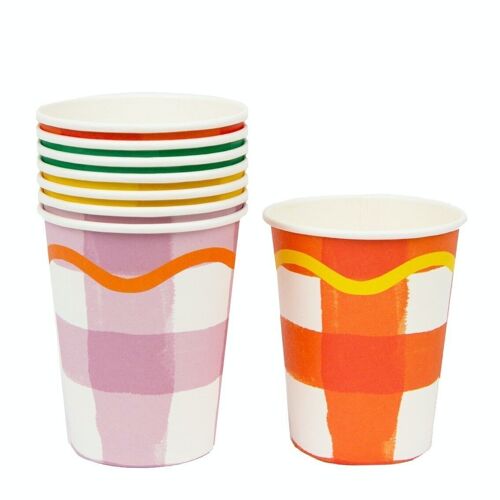 Rainbow Gingham Paper Cups- 8 Pack