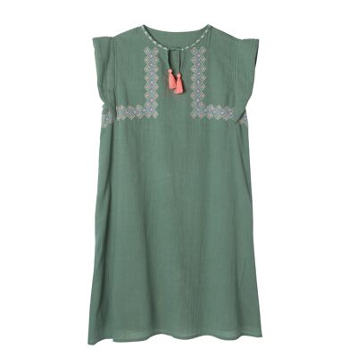 Caribbean Embroidered Dress Sage Green T1