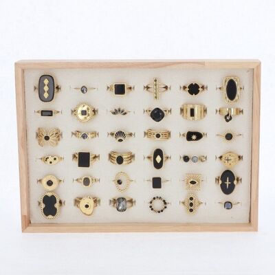 Kit de 36 anillos de acero inoxidable - oro negro / KIT-BAG01-0580-D-BLACK