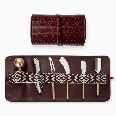 Herringbone Cheese & Wine Roll: Set of Knives, Bottle Stopper, Corkscrew