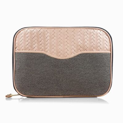 Herringbone Zip Around Toiletry Wash Bag, Dusty Pink