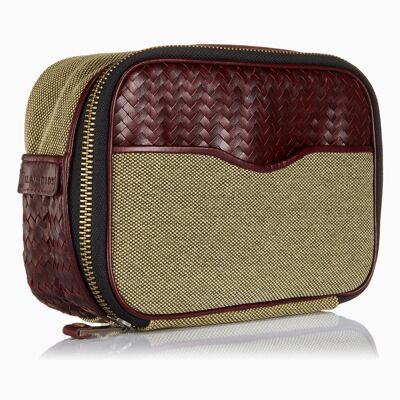 Herringbone Zip Around Toiletry Wash Bag, Bordeaux Red