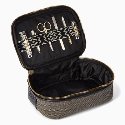 Herringbone Zip Around Toiletry Wash Bag, Black