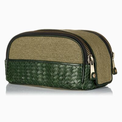 Herringbone Duo Zip Toiletry Wash Bag, Racing Green