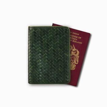 Porte-passeport tissé à la main, vert course : couverture à chevrons 2
