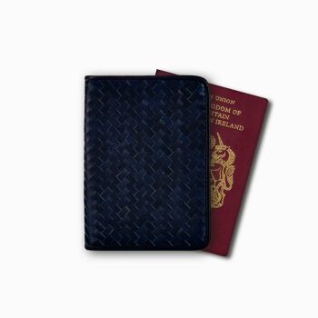 Porte-passeport tissé à la main, bleu marine : couverture à chevrons 2