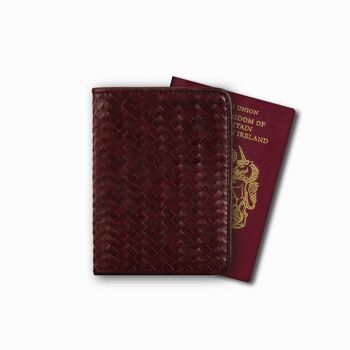 Porte-passeport tissé à la main, Bordeaux rouge : couverture à chevrons 2