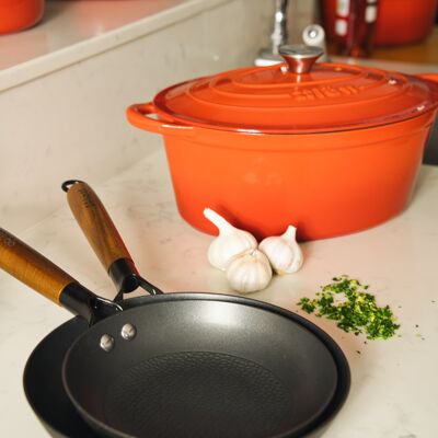 Non-stick Cast Iron Frying Pan with Wooden Handle