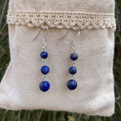Boucles d'oreilles pendantes à 3 boules en Lapis Lazuli naturel