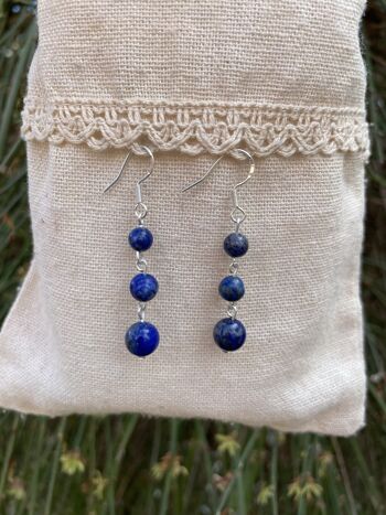 Boucles d'oreilles pendantes à 3 boules en Lapis Lazuli naturel 1