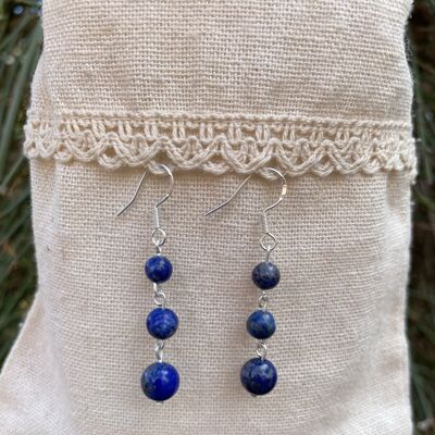 Dangling earrings with 3 balls in natural Lapis Lazuli