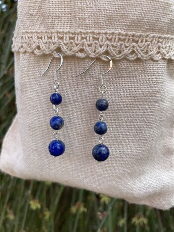 Boucles d'oreilles pendantes à 3 boules en Lapis Lazuli naturel 2