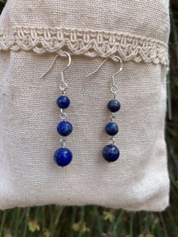 Boucles d'oreilles pendantes à 3 boules en Lapis Lazuli naturel 3