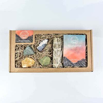 Una caja de regalo de piedras preciosas diseñada para invitar energías positivas para la mente, el cuerpo y el espíritu.