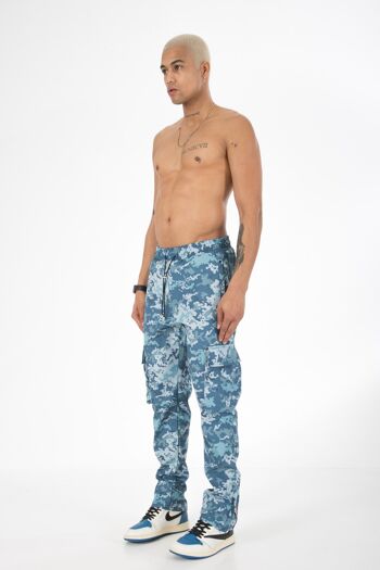 Ikao - Pantalon Homme Flare Denim Imprimé Armée ART428 Bleu 5