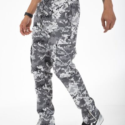 Ikao - Flare Jeanshose mit Armee-Print für Herren ART428 Schwarz