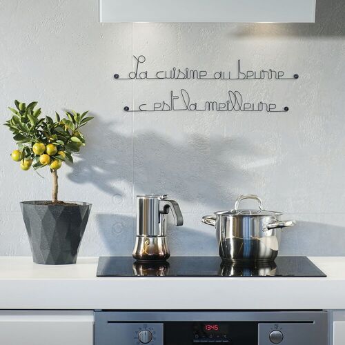 Citation " La cuisine au beurre, c'est la meilleure ! " - Décoration Murale en fil de fer à punaiser - Bijoux de Mur