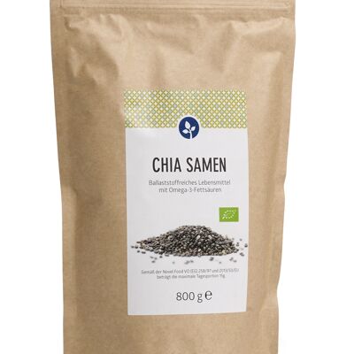 Chia Samen, bio 800 g | VEGAN | 18% Omega-3-Fettsäuren | 30% Ballaststoffe