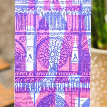 Marque-page Letterpress Notre Dame de Paris, architecture, fluo, rose, bleu 3