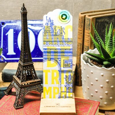 Marque-page Letterpress Arc de Triomphe, Paris, architecture, fluo, jaune, bleu
