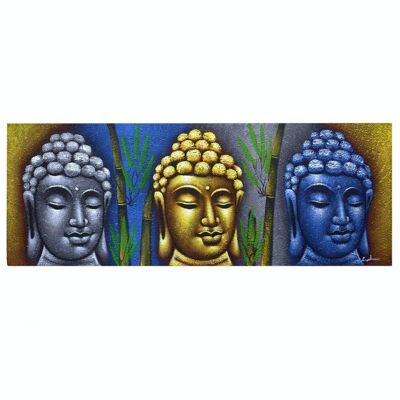 BAP-13 - Peinture Bouddha - Trois Têtes Avec Bambou - Vendu en 1x unité/s par extérieur