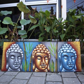BAP-13 - Peinture Bouddha - Trois Têtes Avec Bambou - Vendu en 1x unité/s par extérieur 2