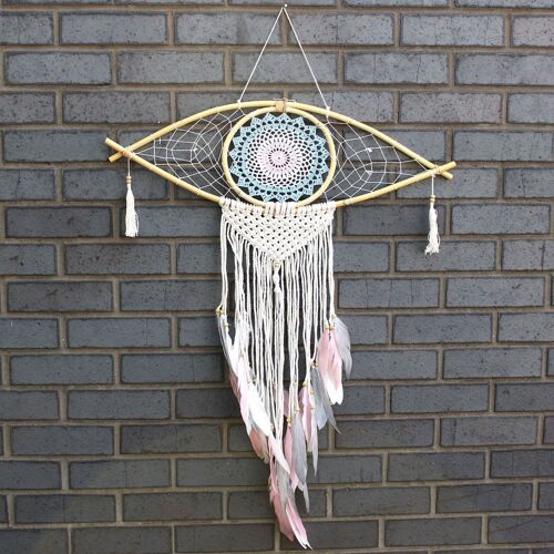 EyeDC-03 - Protection Dream Catcher - Lrg Macrame Eye Blue/ White/Pink - Sold in 1x unit/s per outer