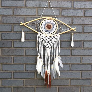 EyeDC-05 - Protection Dream Catcher - Med Macrame Evil Eye Blanc/Gris/Marron - Vendu en 1x unité/s par extérieur 4