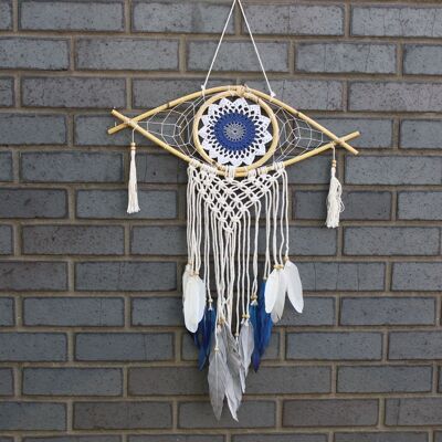EyeDC-06 - Protection Dream Catcher - Med Macrame Evil Eye White/ Blue/Grey - Sold in 1x unit/s per outer