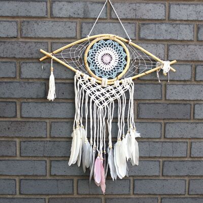 EyeDC-07 - Protection Dream Catcher - Med Macrame Evil Eye Blue/White/Pink - Sold in 1x unit/s per outer