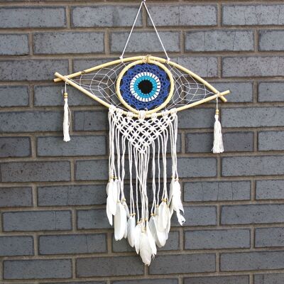 EyeDC-08 - Protection Dream Catcher - Med Macrame Evil Eye Blue/White/Black - Sold in 1x unit/s per outer