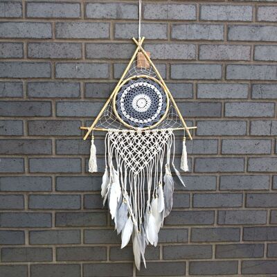 EyeDC-11 - Protection Dream Catcher - Lrg Macrame Pyramid White/Grey - Sold in 1x unit/s per outer
