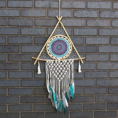 EyeDC-12 - Protection Dream Catcher - Lrg Macrame Pyramid White/Turquoise - Sold in 1x unit/s per outer