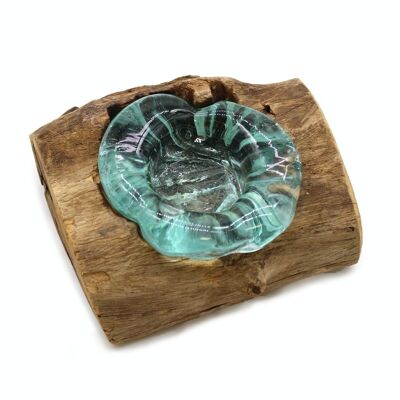 MGW-24 - Molten Glass Candle Single Holder on Wood - Sold in 1x unit/s per outer