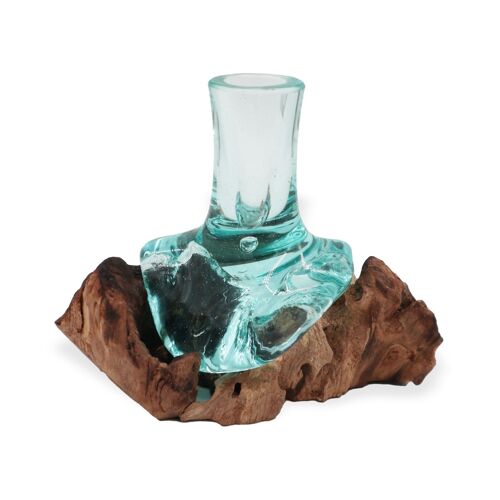 MGW-28 - Molten Glass Small Flower Vase on Wood - Sold in 1x unit/s per outer