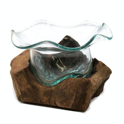 MGW-30 - Molten Glass Fancy Sweet Bowl on Wood - Sold in 1x unit/s per outer