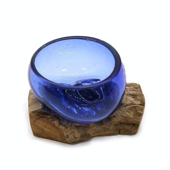 MGW-34 - Mini bol bleu en verre fondu sur bois - Vendu en 1x unité/s par extérieur 3