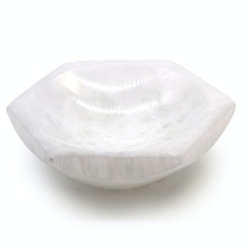 SelB-09 - Selenite Hex Bowl - 15cm - Sold in 1x unit/s per outer