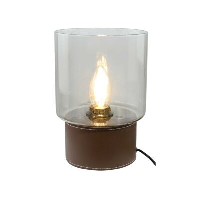 Acorel glass and faux leather lamp