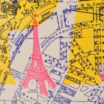 Affiche Letterpress Plan de Paris, A4, architecture, fluo, jaune, rose, bleu 4