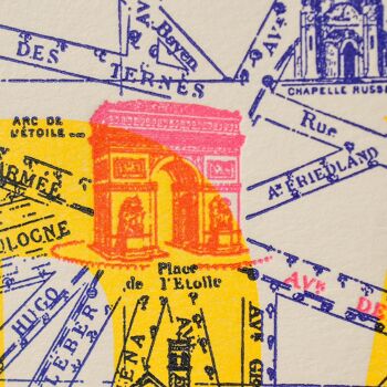Affiche Letterpress Plan de Paris, A4, architecture, fluo, jaune, rose, bleu 5