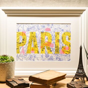 Affiche Letterpress Plan de Paris, A4, architecture, fluo, jaune, rose, bleu 2