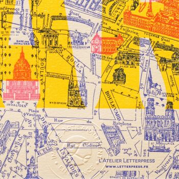 Affiche Letterpress Plan de Paris, A4, architecture, fluo, jaune, rose, bleu 3