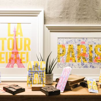 Affiche Letterpress Plan de Paris, A4, architecture, fluo, jaune, rose, bleu 9