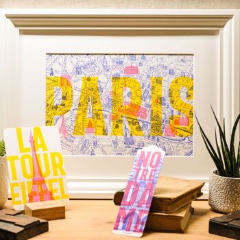 Affiche Letterpress Plan de Paris, A4, architecture, fluo, jaune, rose, bleu 10
