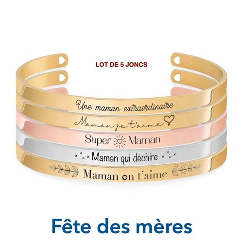 Bracelets Maman n°2 - Lot de 5 bracelets joncs gravés